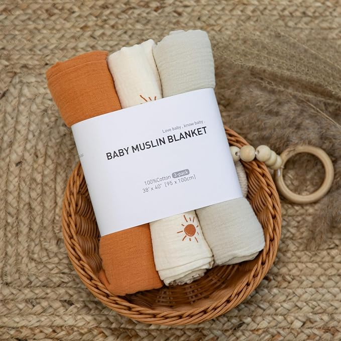 Muslin Swaddle Blankets for Newborn, 3 Pack Breathable Soft Receiving Blanket - Image 7