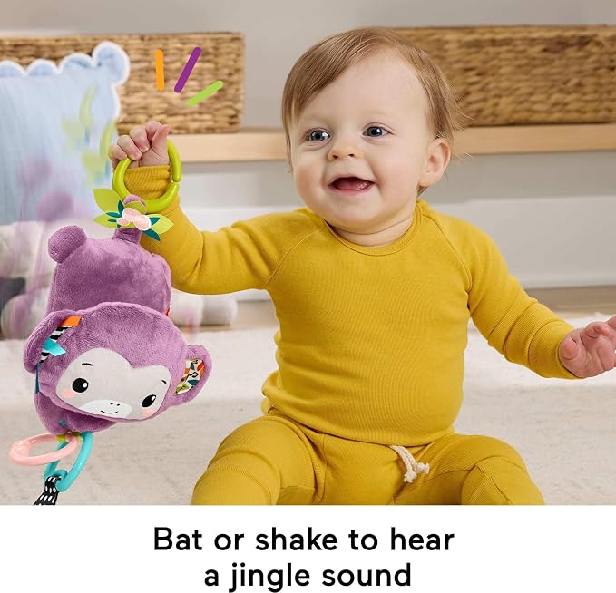 Fisher-Price Baby Stroller Toy Sing & Go Purple Monkey Musical Sensory Plush - Image 3
