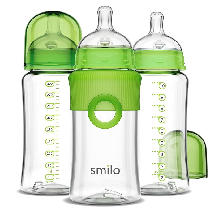 Smilo Baby Bottle Set with Stage 0 Slow Flow Anti Colic Nipple, 10 Oz / 300 ml by Smilo