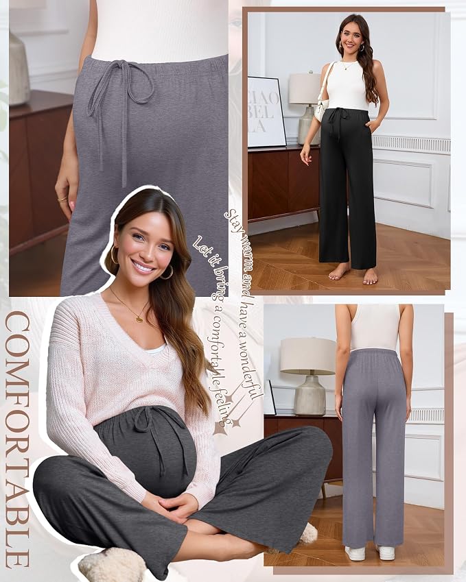 3 Pack Maternity Pants for Women Over The Belly Lounge Work Pregnancy Pants - Image 3