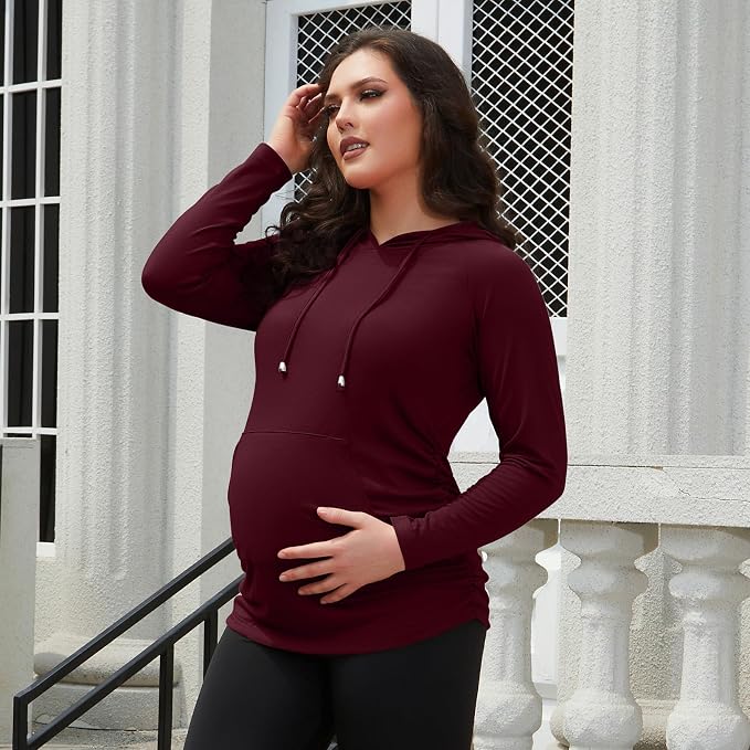 GINKANA Maternity Hoodie Long Sleeves Shirts Casual Maternity Top Pregnancy - Image 2