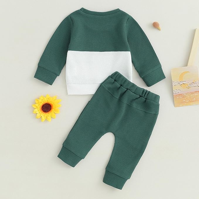 Toddler Baby Boy Fall Clothes Waffle Outfit Long Sleeve Color Blocking - Image 7