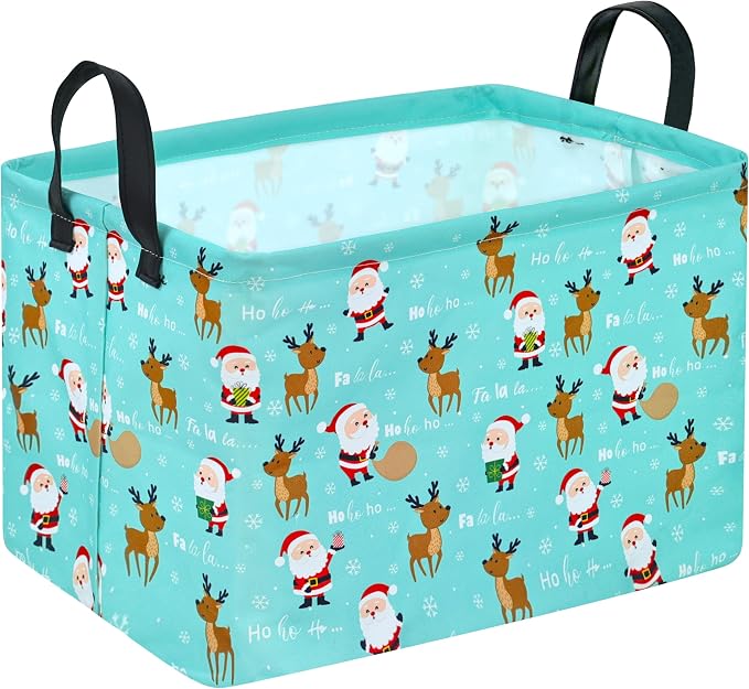 Rectangle Basket, Kids Organizer, Santa Deer Pattern Toy Storage Cube, Clothes by Unknown