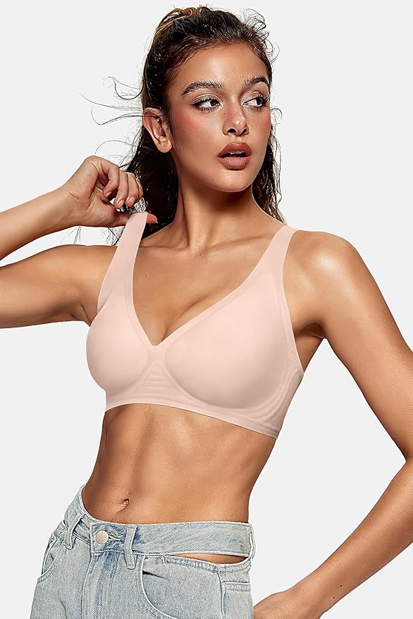 OEAK Womens Deep V Bras Wireless Comfortable Bra Supportive No Underwire Bras - Image 5
