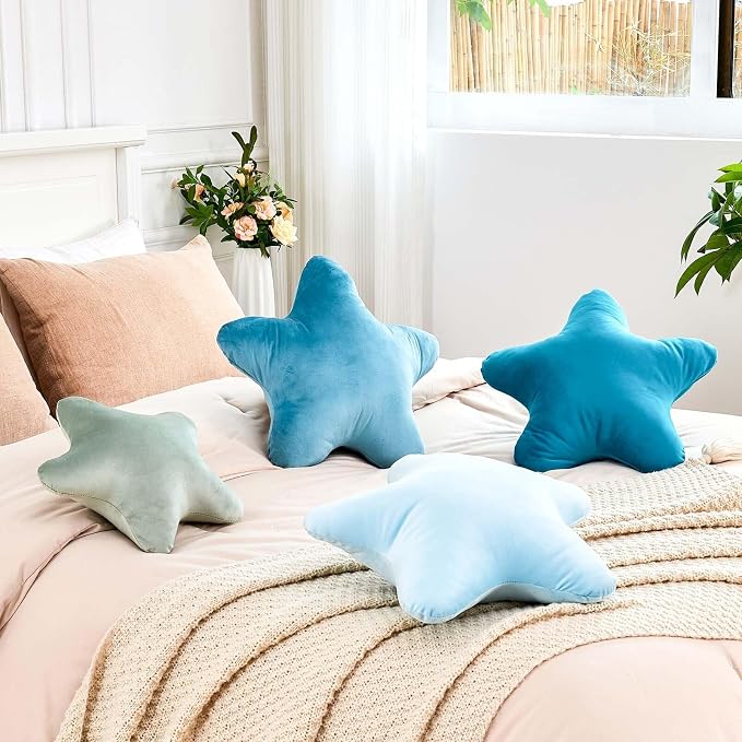 Blue Star Throw Pillow, Cute Star Pillow Room Decor, Soft 19.6" Star Shaped - Image 4