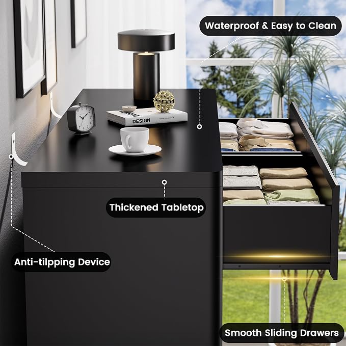 Black Dresser for Bedroom with 6 Double Drawers, Modern Fluted Dresser TV Stand - Image 7