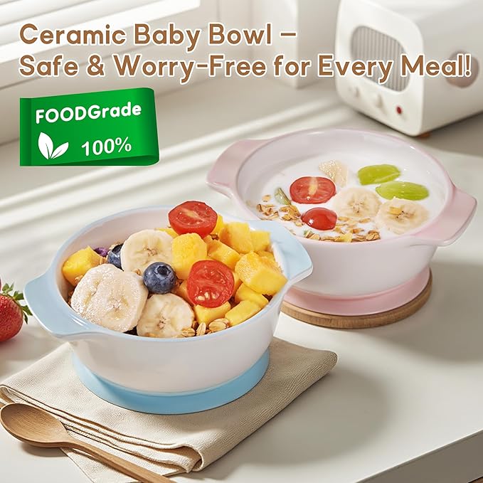 Ceramic Suction Bowl for Babies and Toddlers, Non-Slip Silicone Suction Cup - Image 2