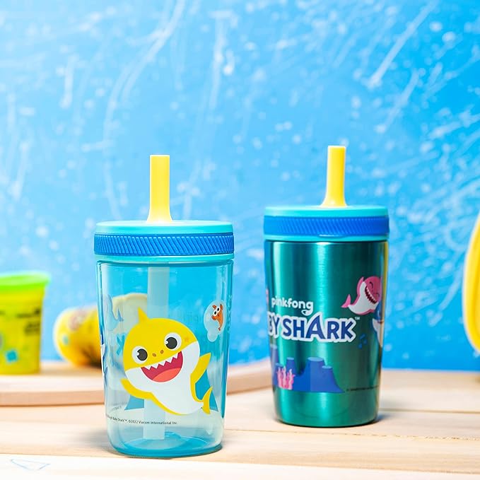 Zak Designs Baby Shark Kelso Tumbler Set, Leak-Proof Screw-On Lid - Image 2