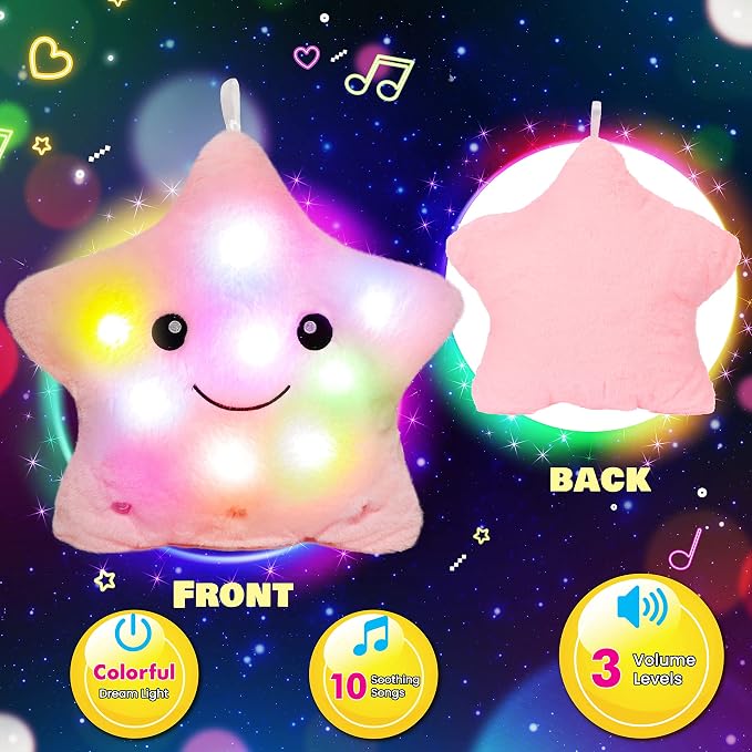 Cuteoy 13" Musical Pink Star Plush Pillow Glowing Twinkle Night Light Stuffed - Image 4