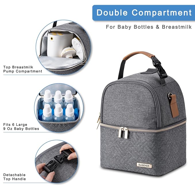 Breastmilk Cooler Bag with Ice Pack Fits 6 Baby Bottles up to 9 Ounce, Breast - Image 3