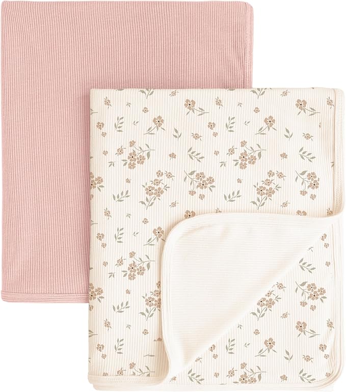 Konssy Knit Baby Blanket 2 Pack, Soft Ribbed Swaddle Receiving Blankets by Konssy