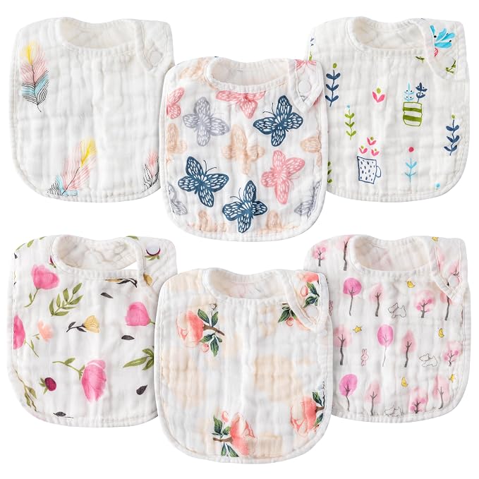 Zainpe 6Pcs Snap Muslin Cotton Baby Bibs Spring Butterflies Flowers Bib by Zainpe