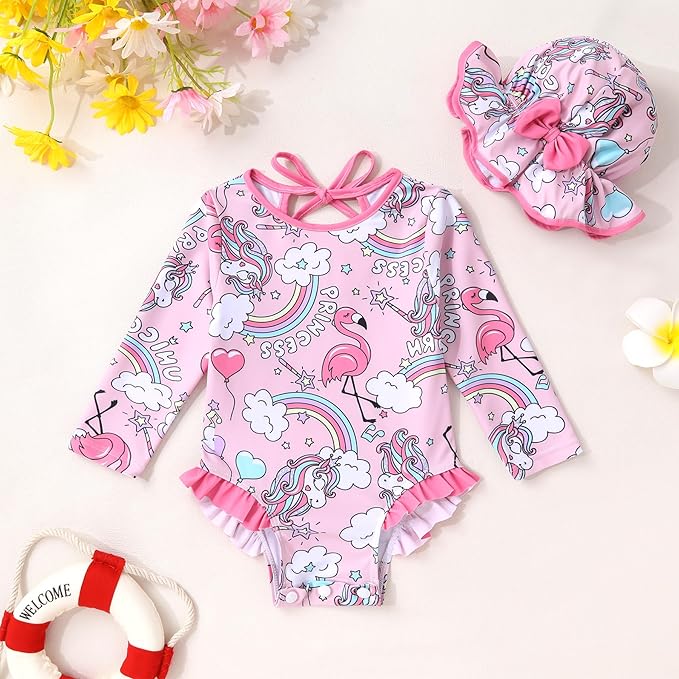 YOUNGER TREE Infant Baby Girls Swimsuit Long Sleeve Swimsuits One Piece - Image 2