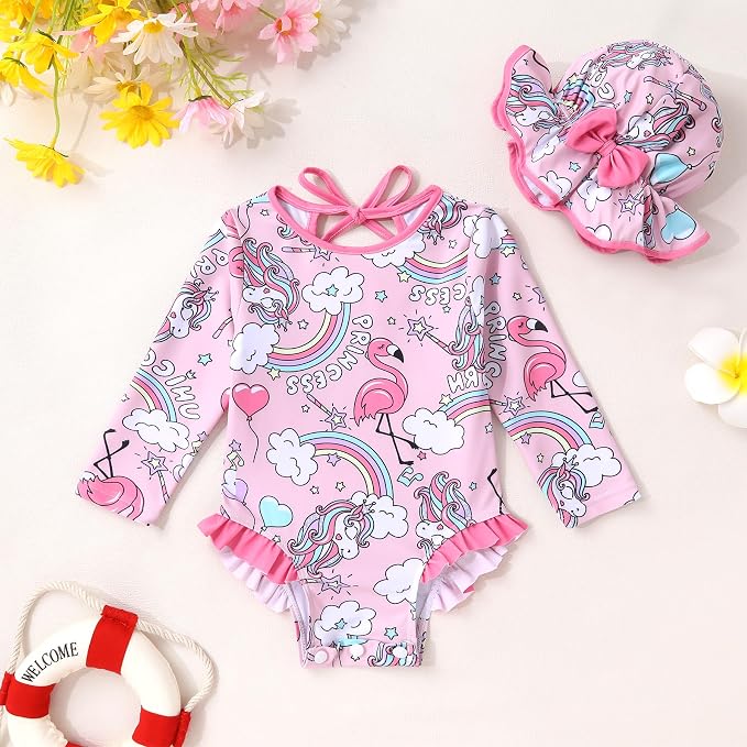 YOUNGER TREE Infant Baby Girls Swimsuit Long Sleeve Swimsuits One Piece - Image 2