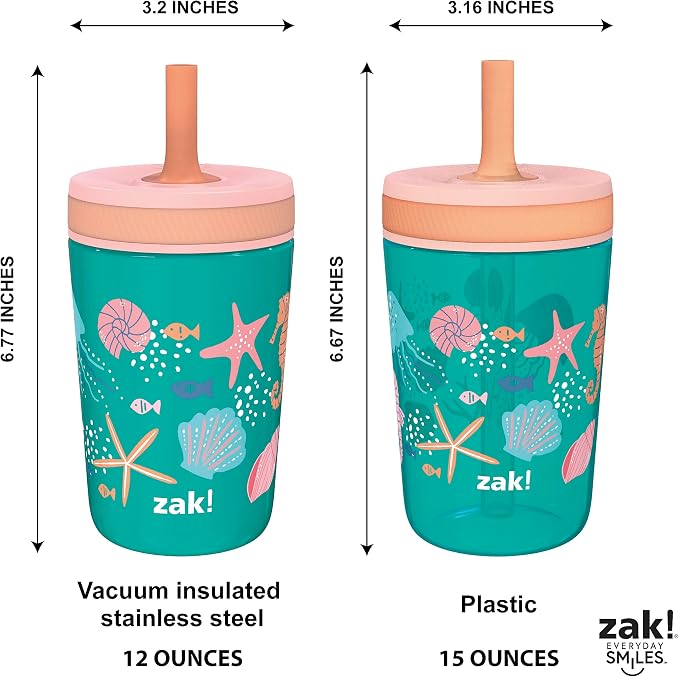 Zak Designs Shells Kelso Tumbler Set, Leak-Proof Screw-On Lid - Image 6