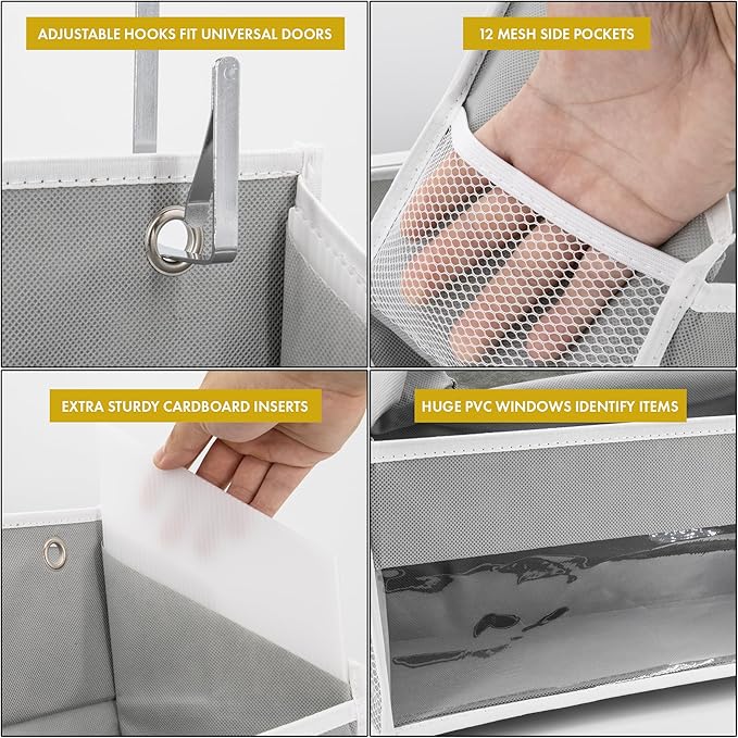HOMELUX THEORY 2PC Heavy Duty Over the Door Organizer 55x14x6.7, 6 Large Front - Image 5