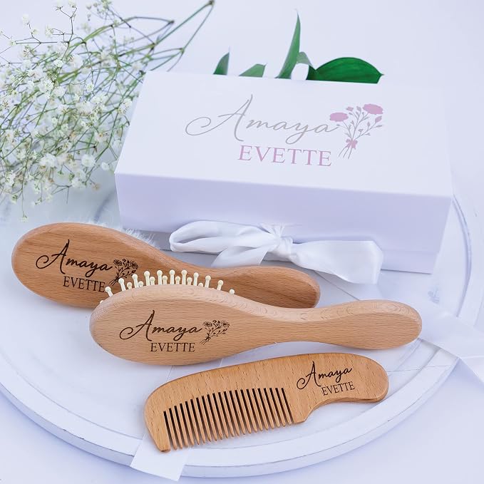 Custom Wooden Baby Brush Set | Personalized Wooden Baby Brush | Personalized by ForeverPersonalized