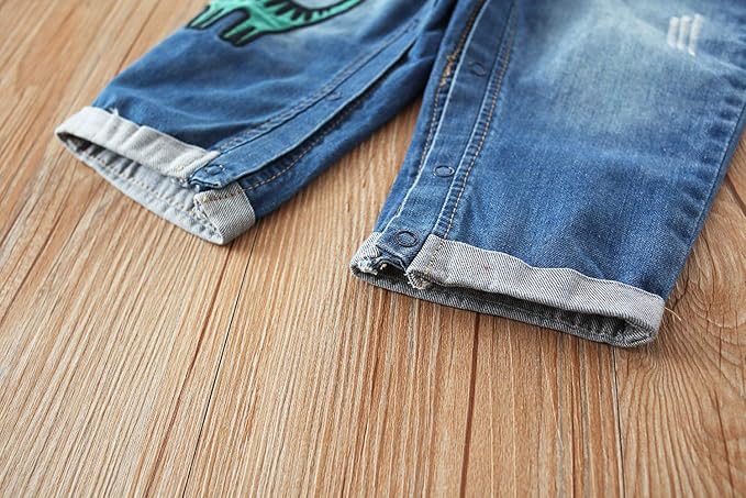 KIDSCOOL SPACE Baby Little Kids Cute Denim Embroidered Fashion Jean Overalls - Image 7
