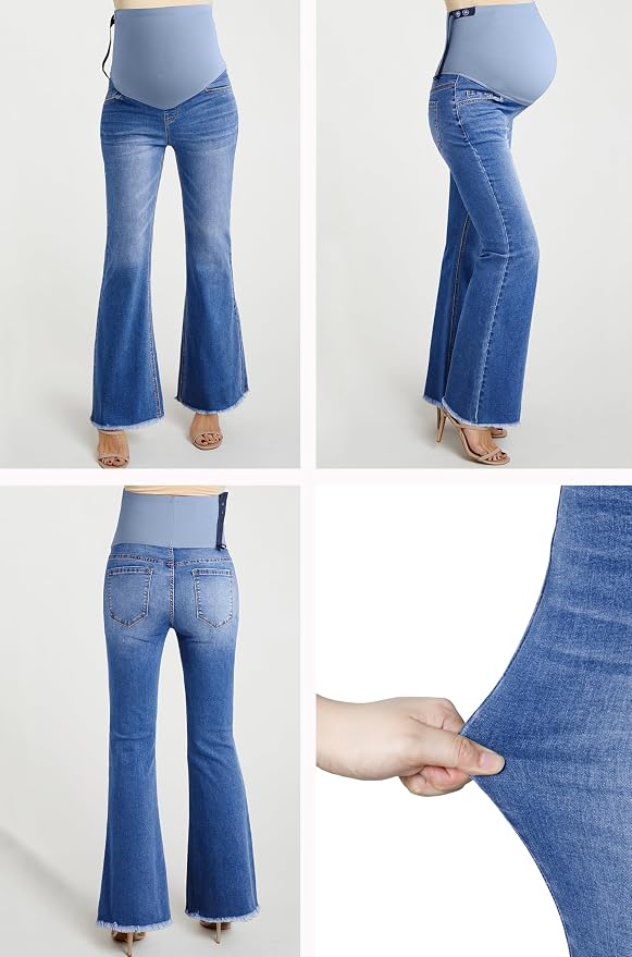 BLENCOT Maternity Jeans for Women Over Belly Pregnancy Pants Comfy Pregnant - Image 2