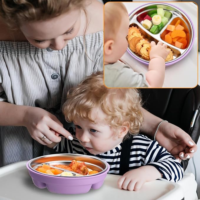 Nuogo 2 Pcs Stainless Steel Baby Suction Plates - Image 5