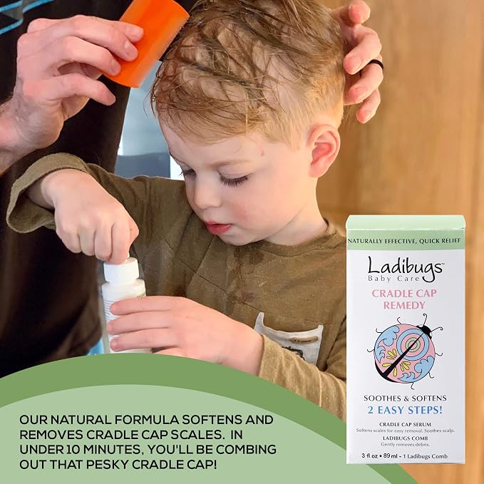Ladibugs Cradle Cap Remedy Kit, 3oz | Includes Cradle Cap Serum & Fine-Toothed - Image 2