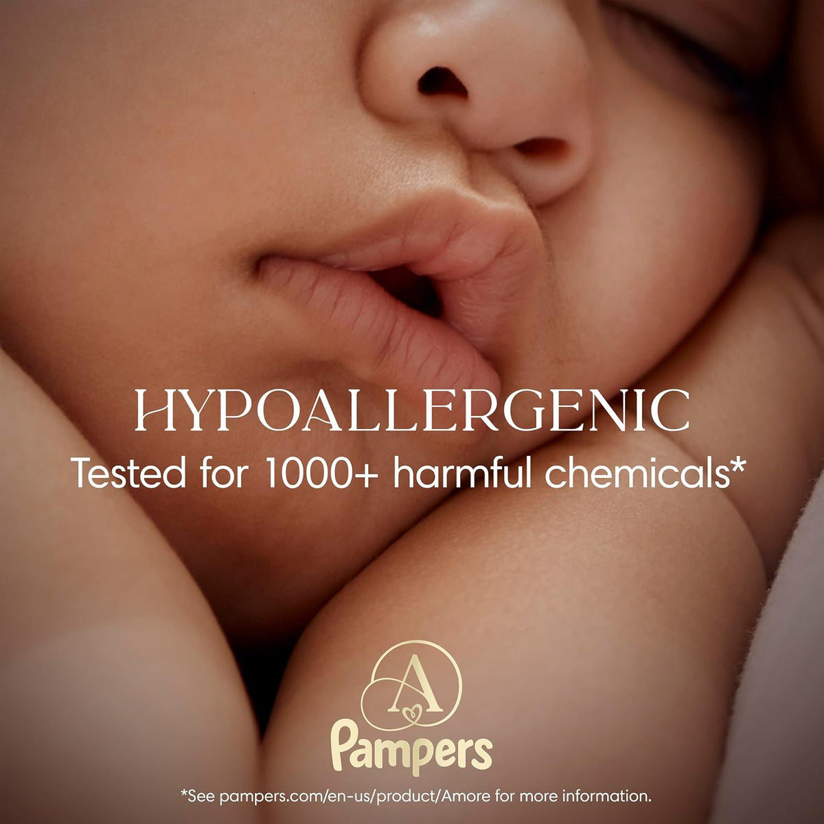 Pampers Amore, Size 4 (15-34 lbs), 150 Count, Our Best Diaper – Hypoallergenic & Fragrance Free, Up to 100% Leakproof, Soft as Cashmere