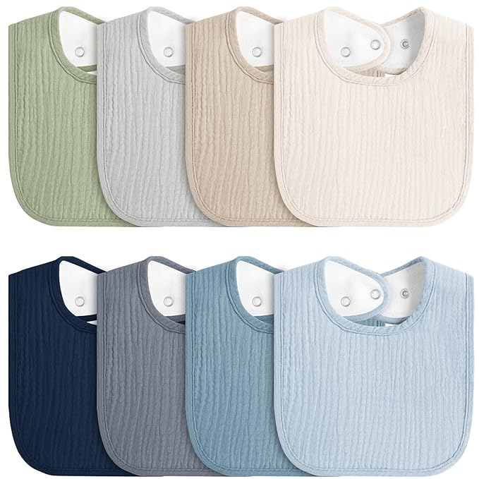 8-Pack Baby Muslin Bibs, Soft Cotton Drool Bibs by MairMore