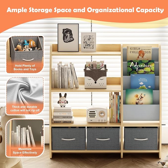Kids Bookshelf Wood Toy Storage Organizer Cabinet Children Bookcase Toddler - Image 7