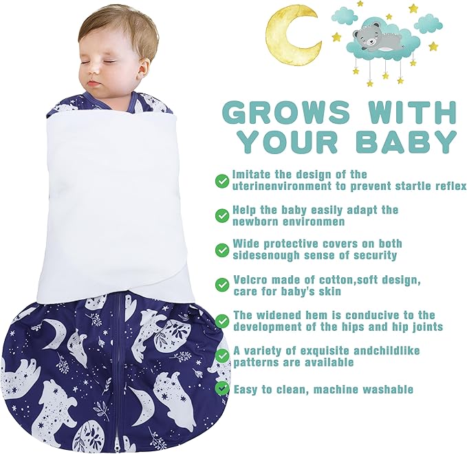 Newborn Sleep Sack Baby Swaddle, 3-Way Adjustable Wearable Blanket, 100% Rayon - Image 2
