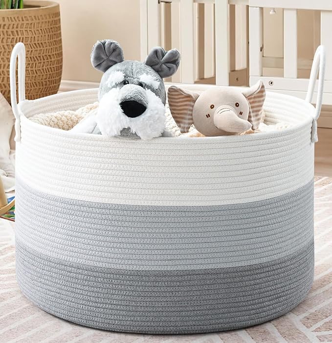 67L Storage Basket for Organizing, Cotton Rope Woven Blanket Basket, Toy - Image 9