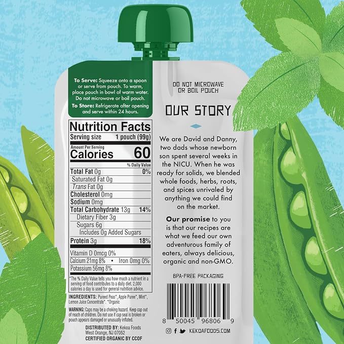 Kekoa Foods Peas & Mint Baby Food Purée | 100% USDA Certified-Organic - Image 3
