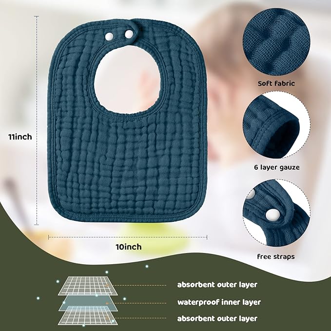 Tallew 8 Pack Muslin Burp Cloths and Baby Bibs - Image 3