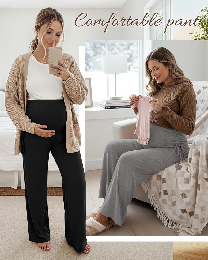 Neer 3 Pack Women's Maternity Pants Over The Belly Loose Pregnancy Pants - Image 3