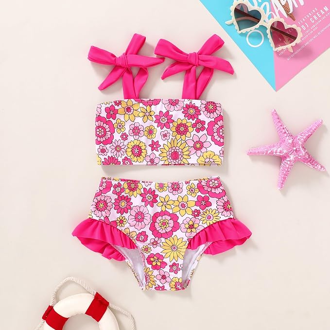 YOUNGER TREE Toddler Girls Two Pieces Swimsuit Color Block Stripe Swimwear - Image 2