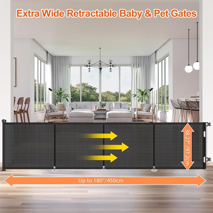 Upgrade 180 inch Retractable Baby Gates, EZIGO Extra Wide Baby Gate - Image 2
