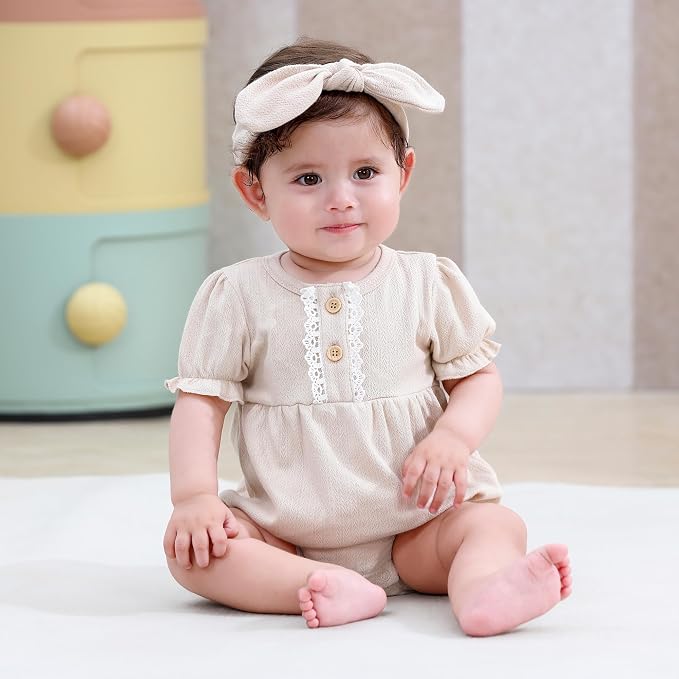 Newborn Baby Girl Clothes Cotton Bubble Romper Floral Short Sleeve Bodysuit 3 - Image 6
