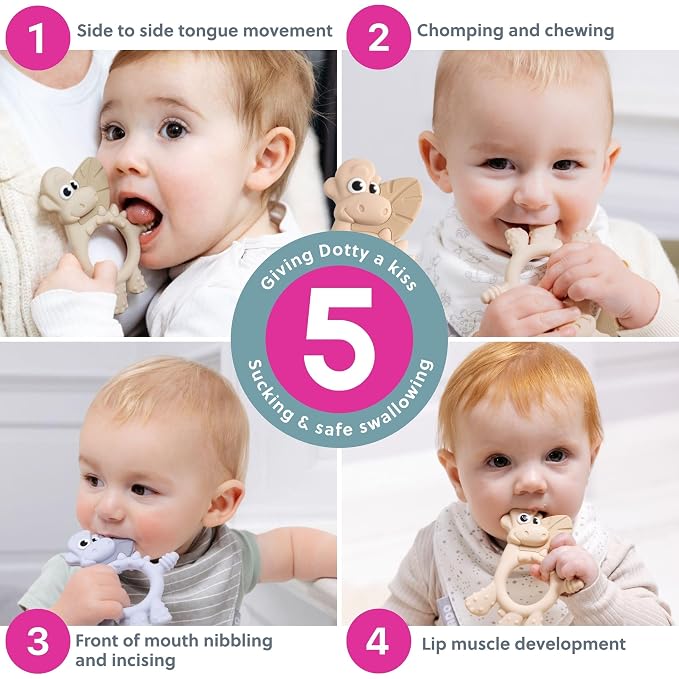 Bibado - Dotty The Dinosaur Teething Toys, Blush - Multi-Sensory Teether - BPA - Image 5