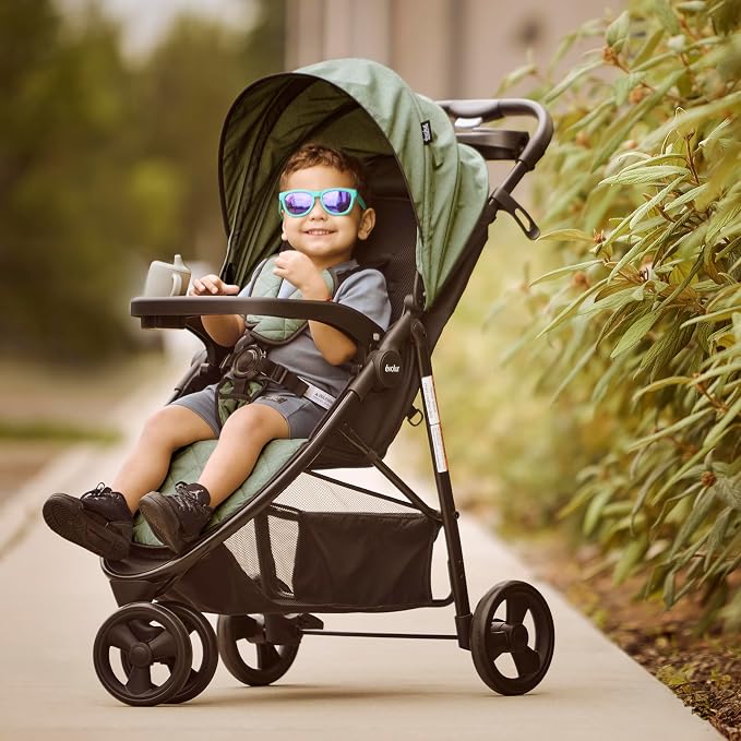 Evolur Breeze Stroller in Green, Adjustable Backrest & Canopy, Compact Fold - Image 6