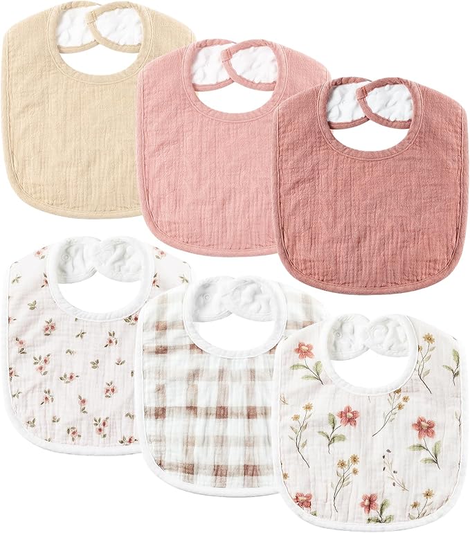 6-Pack Muslin Baby Bibs for Unisex Boys Girls, Cotton Baby Drool Bibs, Drooling by POIKSHARK