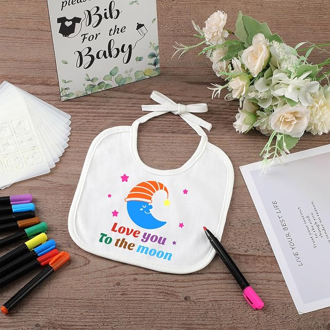 Newwiee 55 Pcs White Bibs for Baby Decorating Design a Bib Decorate Plain - Image 4