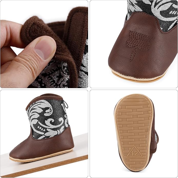 MK MATT KEELY Leather Western Boots Cowboy Bootie Soft Sole Non-Slip Crib Shoes - Image 3