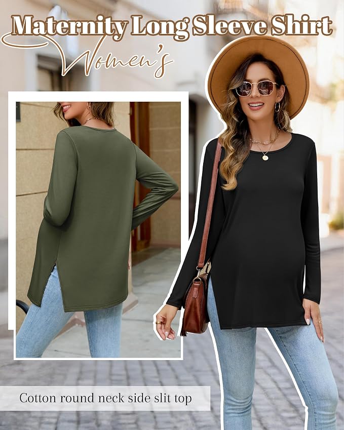 Riyiper 3 Pack Women's Maternity Long Sleeve T-Shirts Round Neck Side Split - Image 5