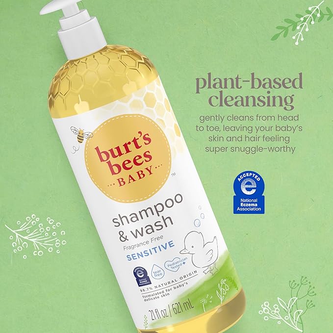 Burt's Bees Baby Sensitive Shampoo and Wash, Fragrance Free, Tear Free - Image 2
