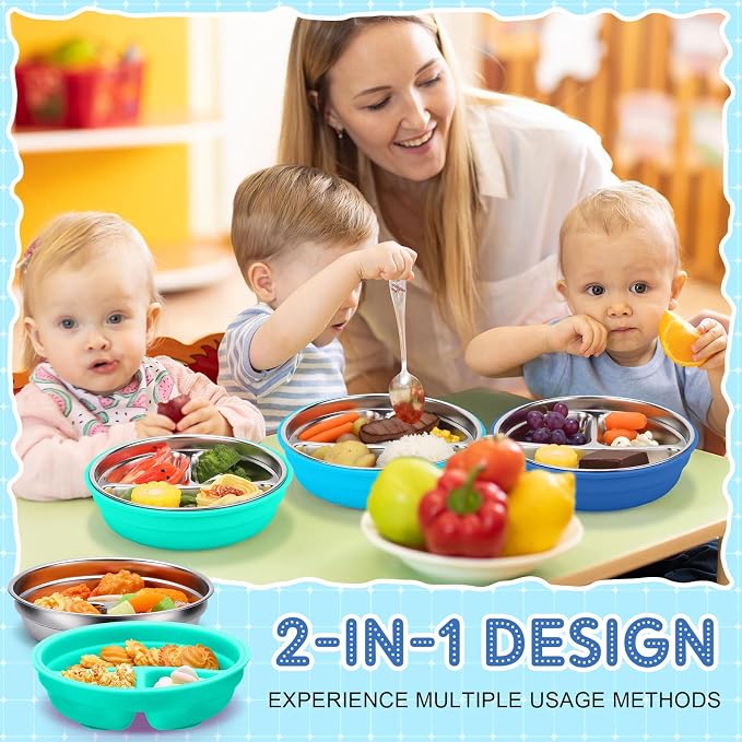 Nuogo 3 Pcs Stainless Steel Baby Suction Plates - Image 2