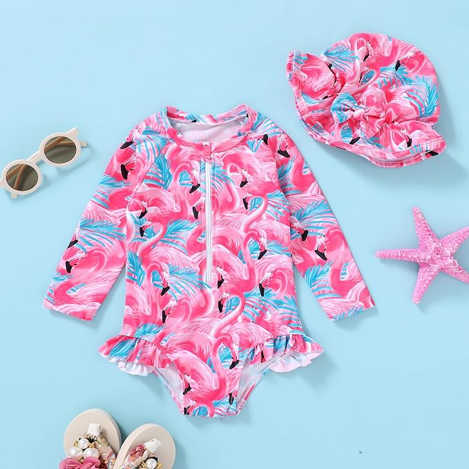 Infant Baby Girl Swimsuit One-Piece Long Sleeve Rash Guard - Image 2