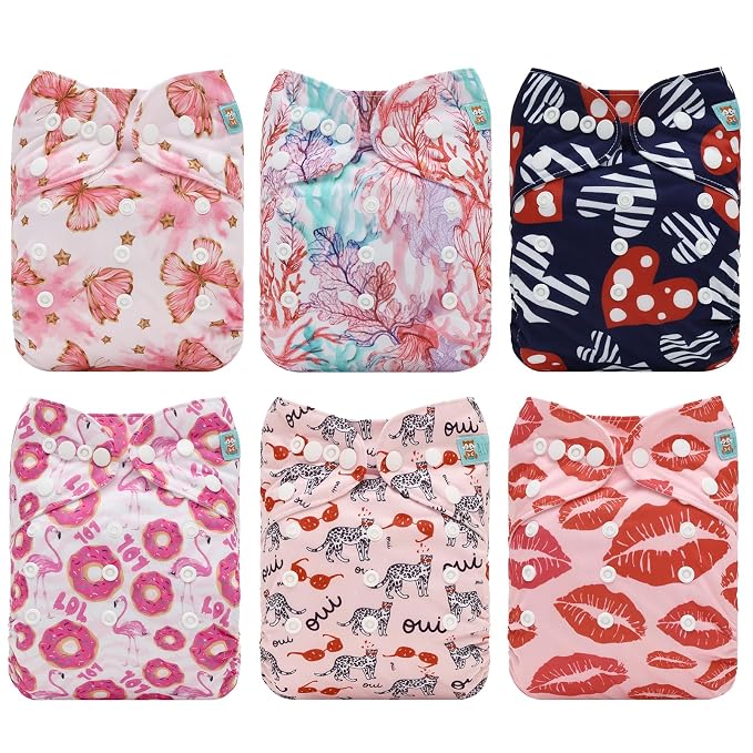 ALVA 6 Pack Cloth Diaper with 12 Inserts One Size Adjustable Washable Reusable by ALVABABY