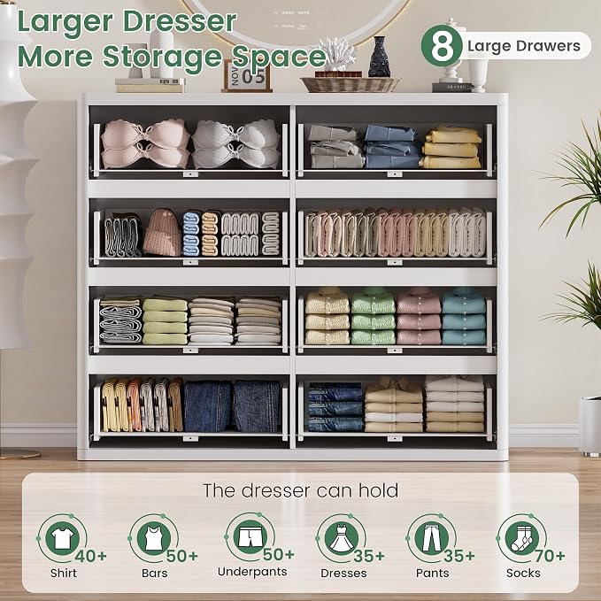 White 8 Drawer Dresser, Modern Fluted Dressers & Chest of Drawers - Image 3