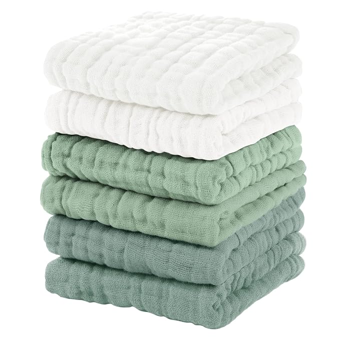 Muslin Baby Washcloths 6 Pack, 100% Cotton Wash Cloths by Unnivoll