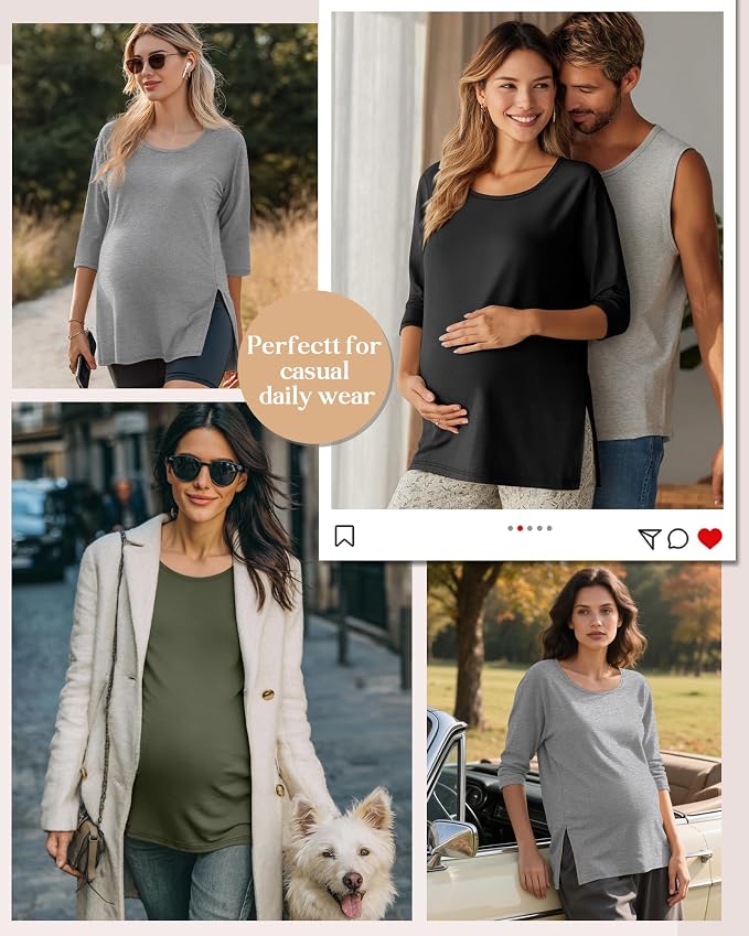 3 Pack Women's 3/4 Sleeve Maternity Shirts Elbow Length Clothes Round Neck - Image 5