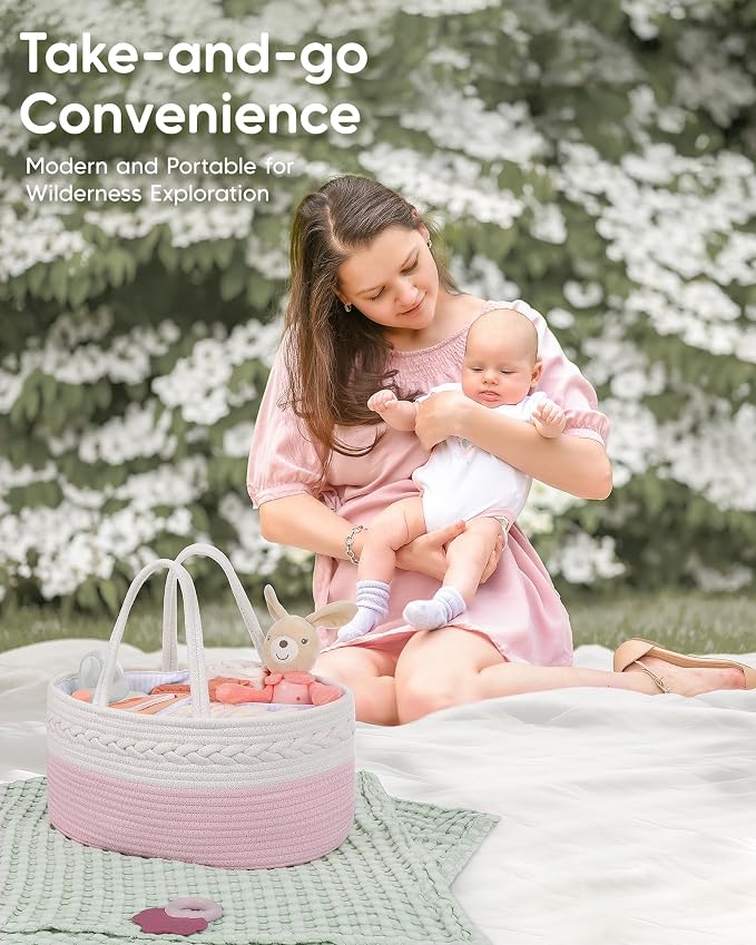 Maliton Diaper Caddy for Baby Girl-Cotton Rope Diaper Caddy, Diaper Organizer - Image 6